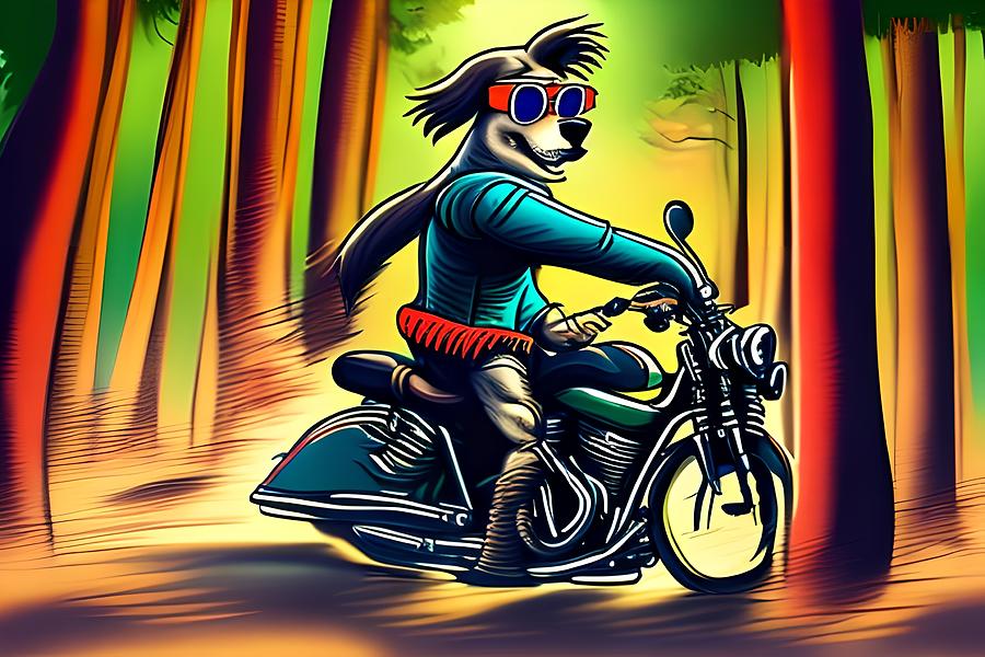 Cool Dog on Motorcycle, Generative AI Illustration Digital Art by ...