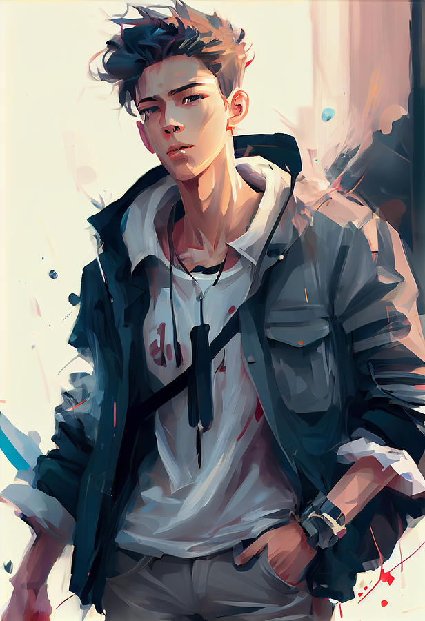 Cool  handsome  anime  high  school  teen  boy  dressi  by Asar Studios #11 Painting by Celestial Images