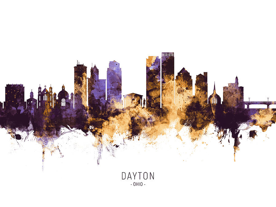 Skyline Digital Art - Dayton Ohio Skyline #11 by Michael Tompsett