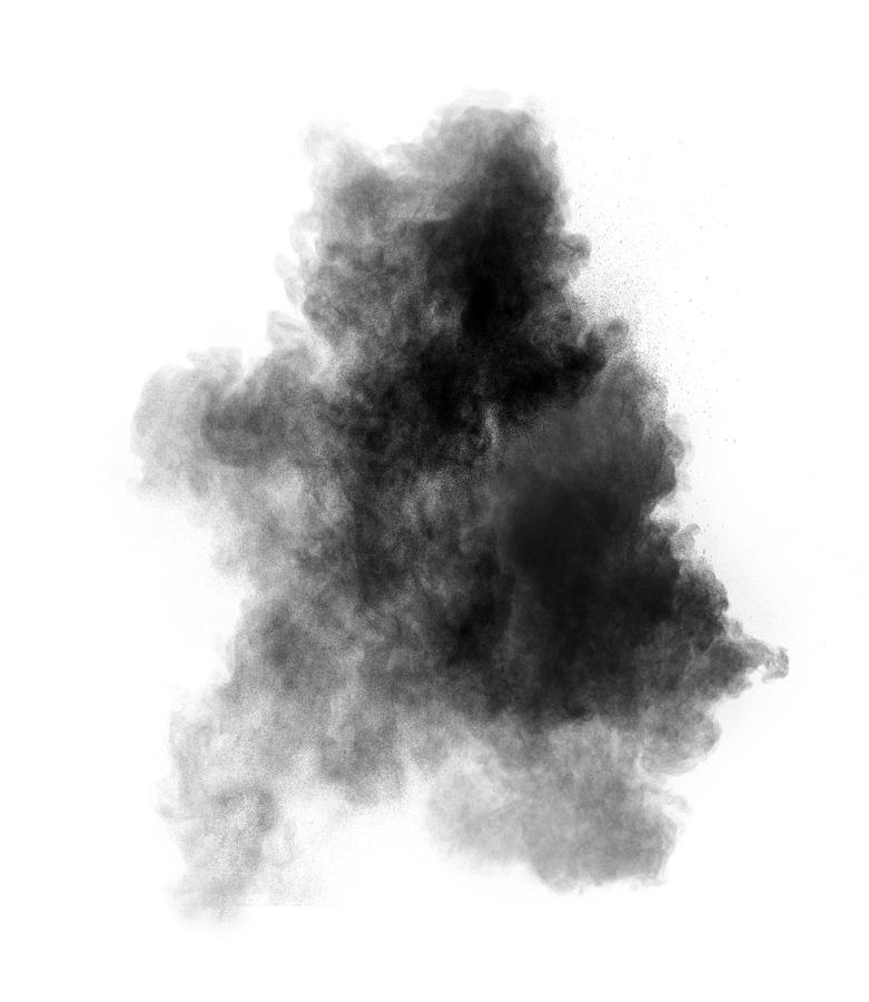 Explosion by an impact of a cloud of particles of powder and smoke of color black on a white background. #11 Photograph by Jose A. Bernat Bacete