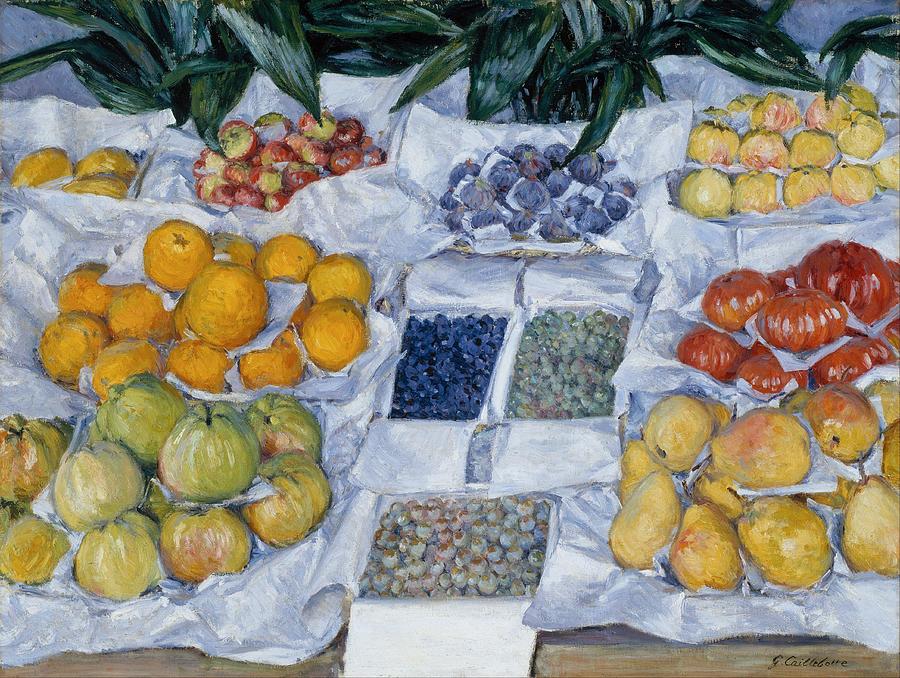 Fruit Painting - Fruit Displayed On A Stand #1 by Gustave Caillebotte