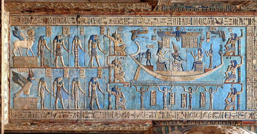 Hieroglyphic carvings in ancient egyptian temple #11 Painting by Mikhail Kokhanchikov