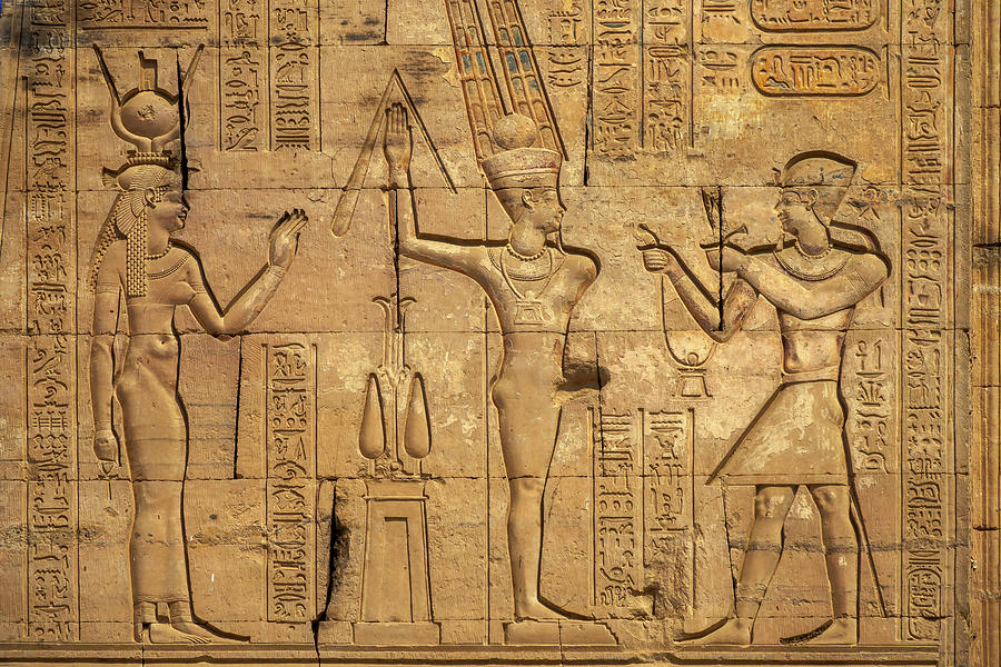 Hieroglyphic carvings in ancient temple #11 Relief by Mikhail Kokhanchikov