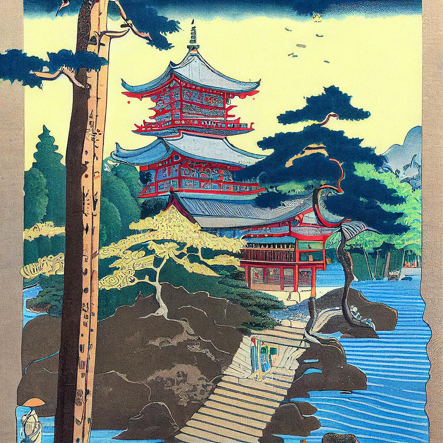 Fantasy Digital Art - Japanese  Landcape    intricate  zen  art  Ukiyo  e  ja  by Asar Studios #11 by Celestial Images