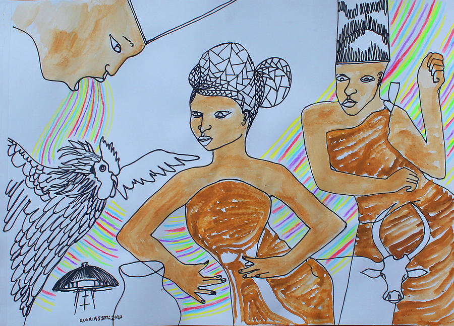 Kintu and Nambi Nambi Looks Back #11 Painting by Gloria Ssali