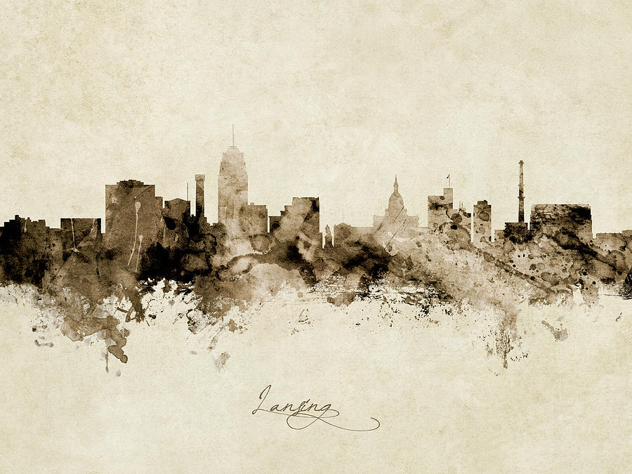 Skyline Digital Art - Lansing Michigan Skyline #11 by Michael Tompsett