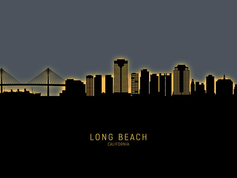 Long Beach Digital Art - Long Beach California Skyline #11 by Michael Tompsett
