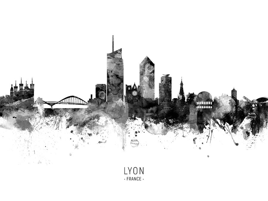 Skyline Digital Art - Lyon France Skyline #11 by Michael Tompsett