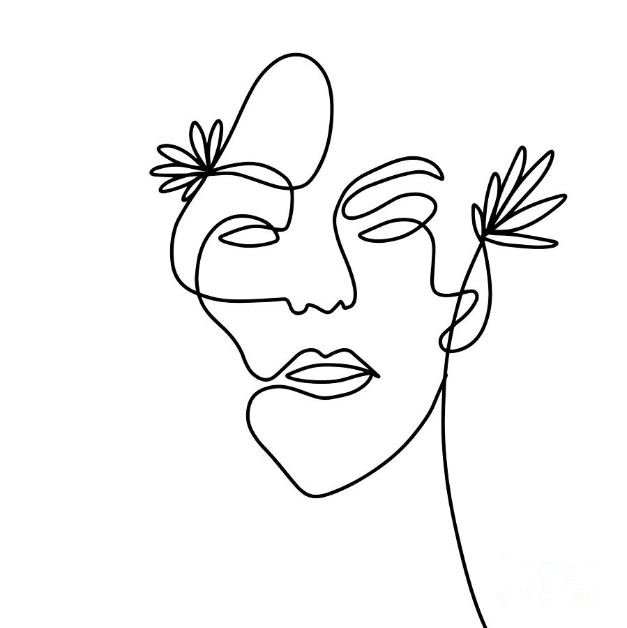 Minimalist Woman Face Illustration Digital Art by Pakpong Pongatichat ...