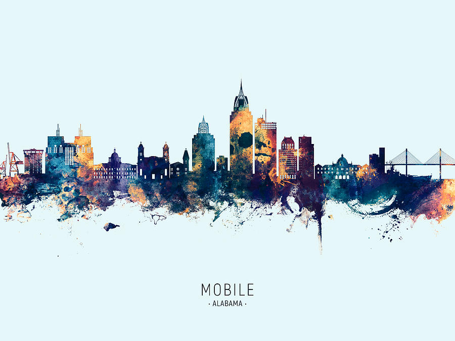 Mobile Skyline Digital Art - Mobile Alabama Skyline #11 by Michael Tompsett