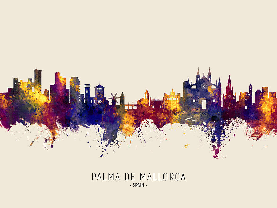 Skyline Digital Art - Palma de Mallorca Spain Skyline #11 by Michael Tompsett