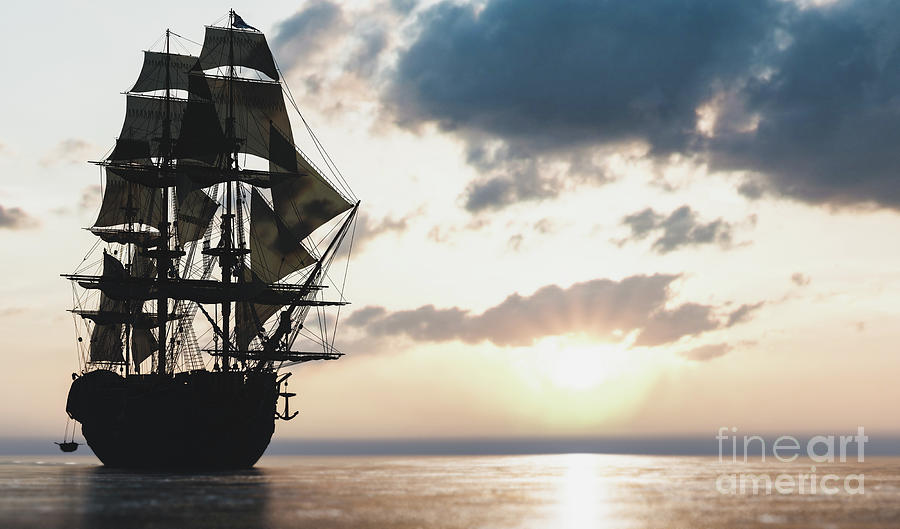 Pirate ship sailing on the ocean at sunset #11 Photograph by Michal ...