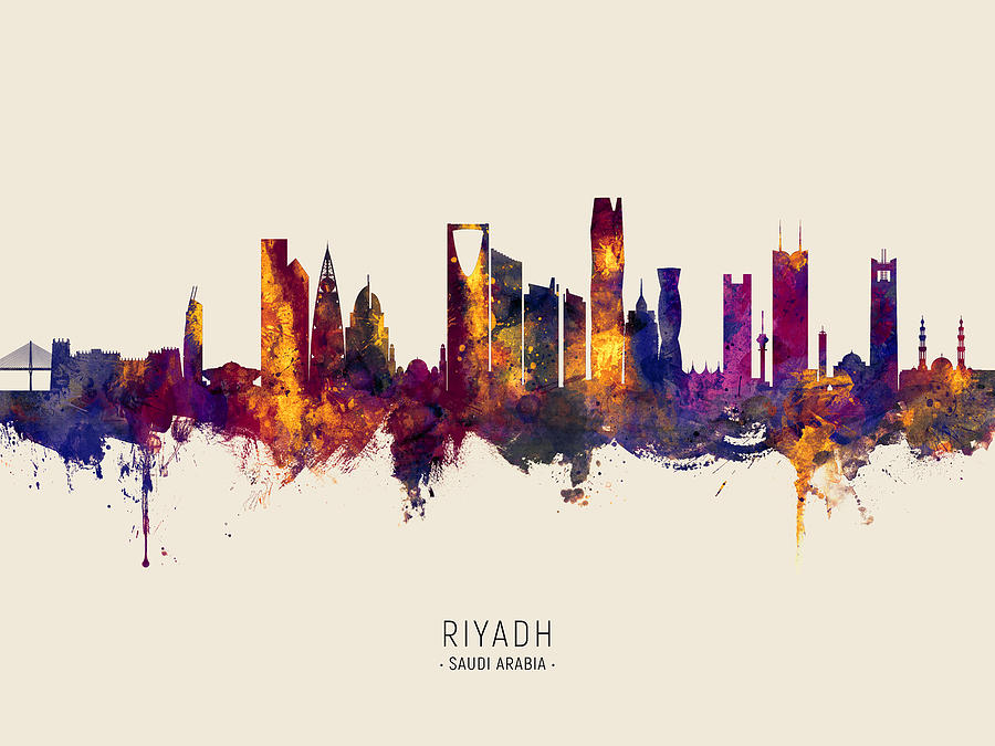 Skyline Digital Art - Riyadh Saudi Arabia Skyline #11 by Michael Tompsett