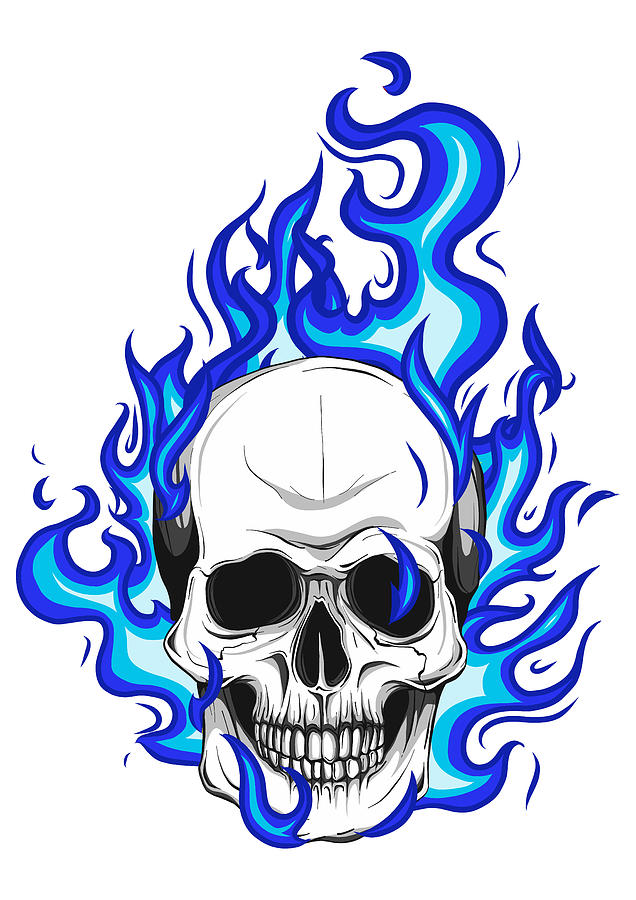 skull and crossbones on fire drawing