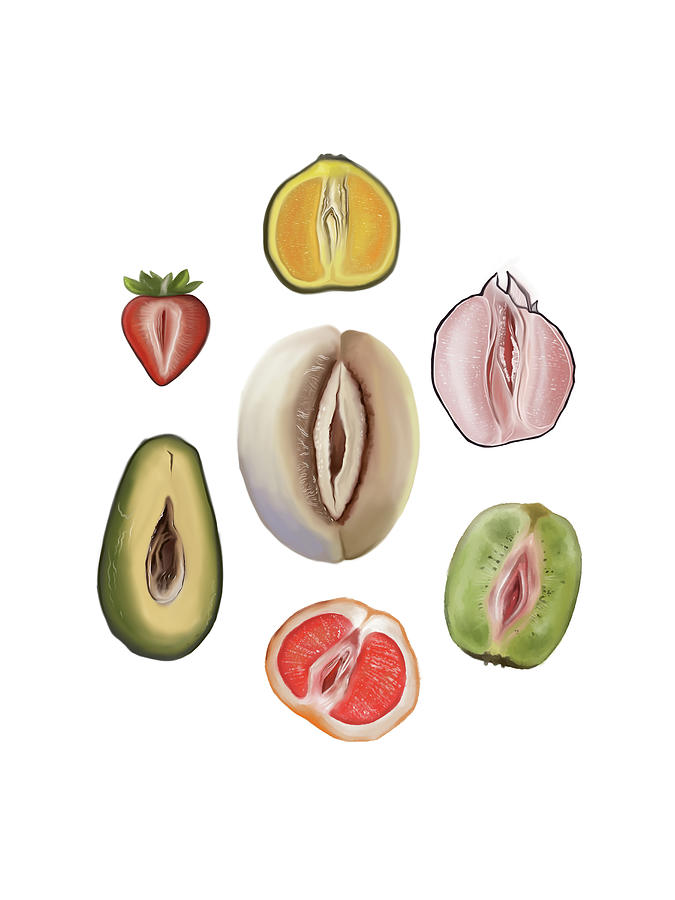 Female Empowerment Digital Art - Sliced Feminine Fruit. Signed Art Print, Vagina Art, Body Positive  #11 by Prem Vishal