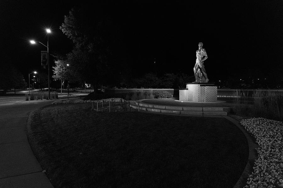 Spartan statue at night on the campus of Michigan State University in East Lansing Michigan #11 Photograph by Eldon McGraw