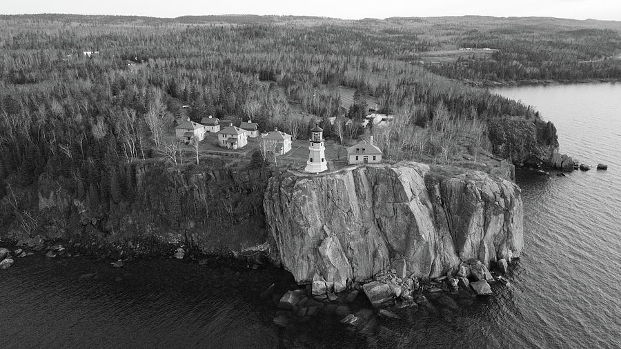 Split Rock Lighthouse in Minnesota along Lake Superior in black and white #11 Photograph by Eldon McGraw