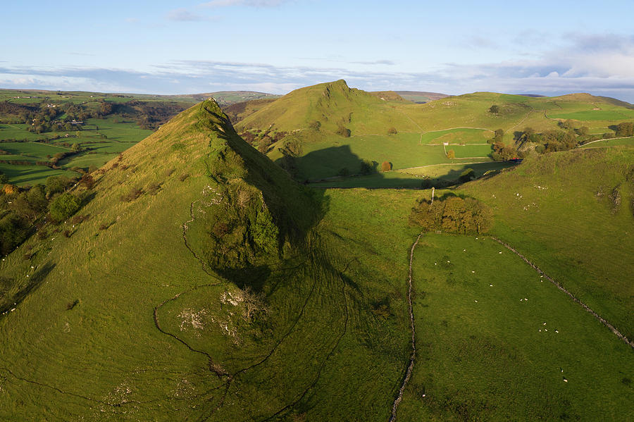 Stunning aerial drone landscape image of Peak District countrysi ...