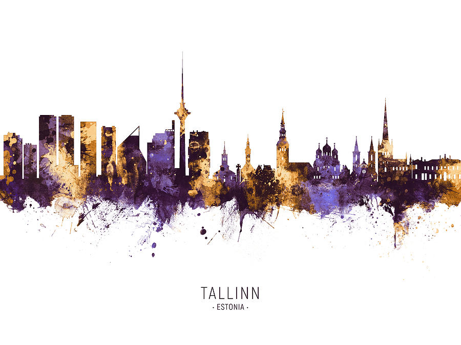 Skyline Digital Art - Tallinn Estonia Skyline #11 by Michael Tompsett