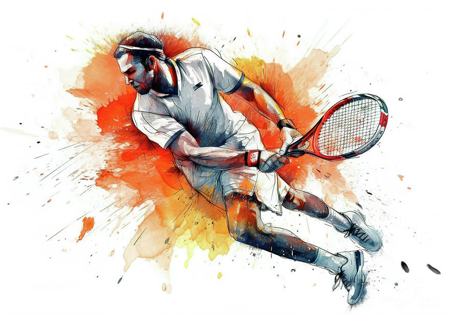 Tennis player in action during colorful paint splash. #11 Digital Art by Odon Czintos