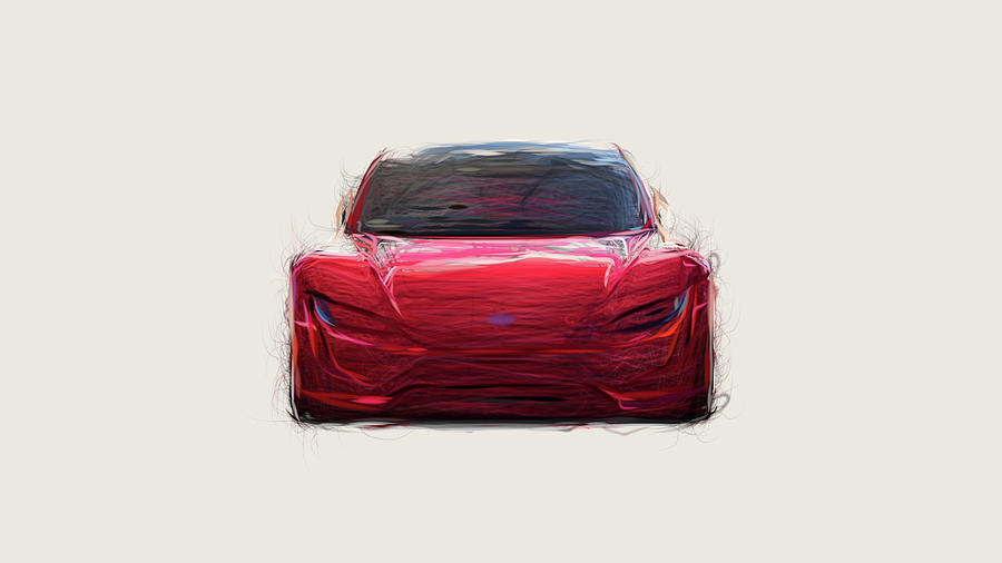 Tesla Roadster Car Drawing #11 Digital Art by CarsToon Concept