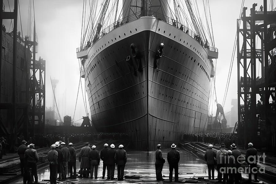 Titanic in construction site vintage photo #11 Digital Art by Benny Marty