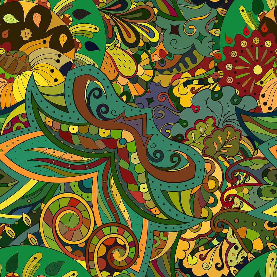 Tracery seamless pattern. Mehndi design. Ethnic colorful doodle texture.  Curved doodling background Digital Art by Denis Shlykov - Pixels