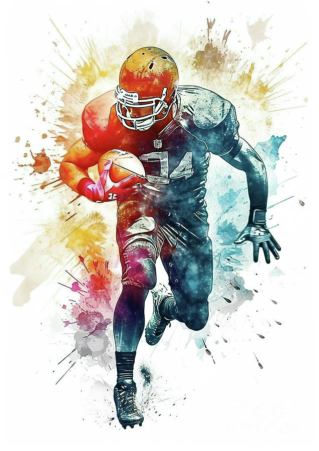 Watercolor abstract representation of American football.  #11 Digital Art by Odon Czintos