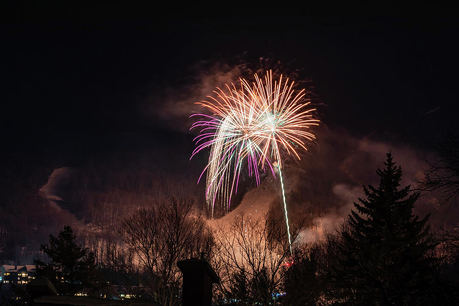 Winter Ski Resort Fireworks #11 Photograph by Chad Dikun