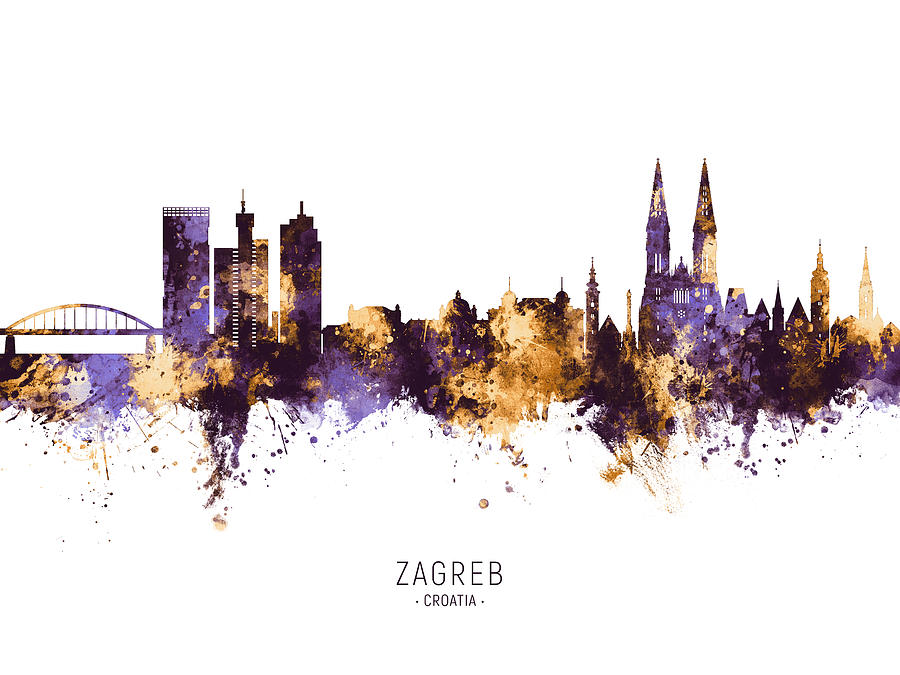 Zagreb Croatia Skyline #11 Digital Art by Michael Tompsett