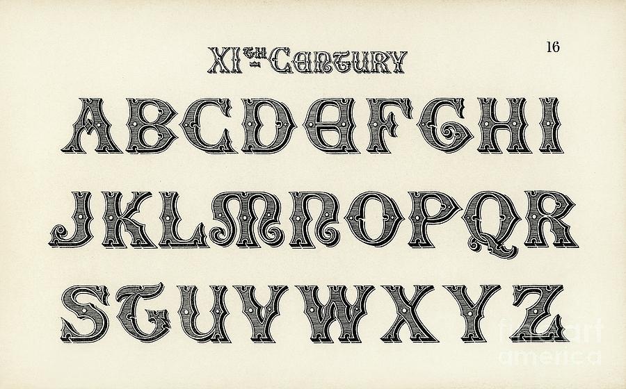 11th-century calligraphy fonts from Draughtsman's Alphabets by