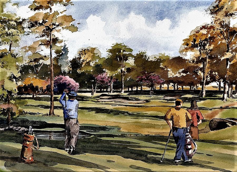 11th Hole in Mount Juliet Meath Painting by Val Byrne
