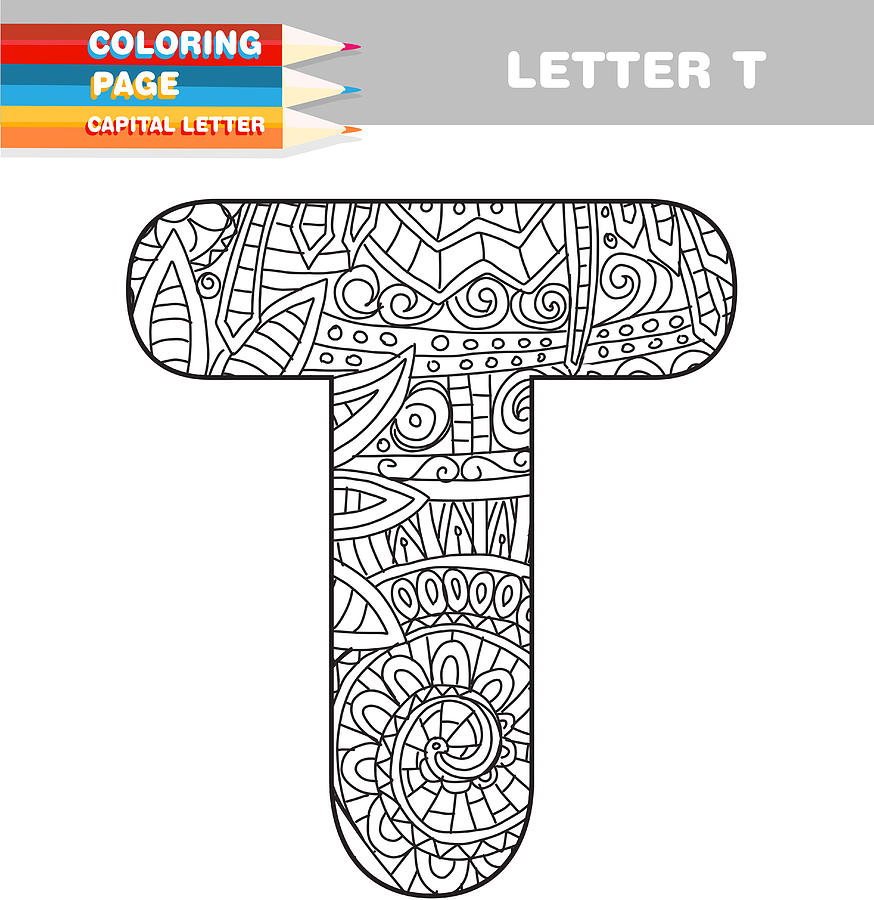 Adult Coloring book capital letters hand drawn template #12 Drawing by JDawnInk