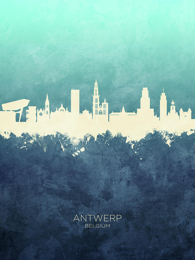 Skyline Digital Art - Antwerp Belgium Skyline #12 by Michael Tompsett