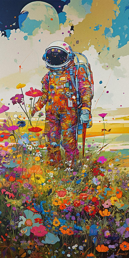 Astronaut in the flower field - Print Digital Art by SampadArt Gallery ...