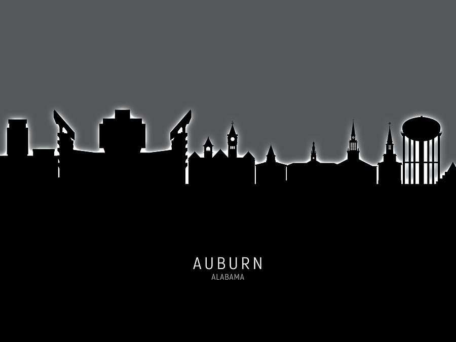 Auburn Digital Art - Auburn Alabama Skyline by Michael Tompsett Auburn Digital Art - Auburn Alabama Skyline by Michael Tompsett