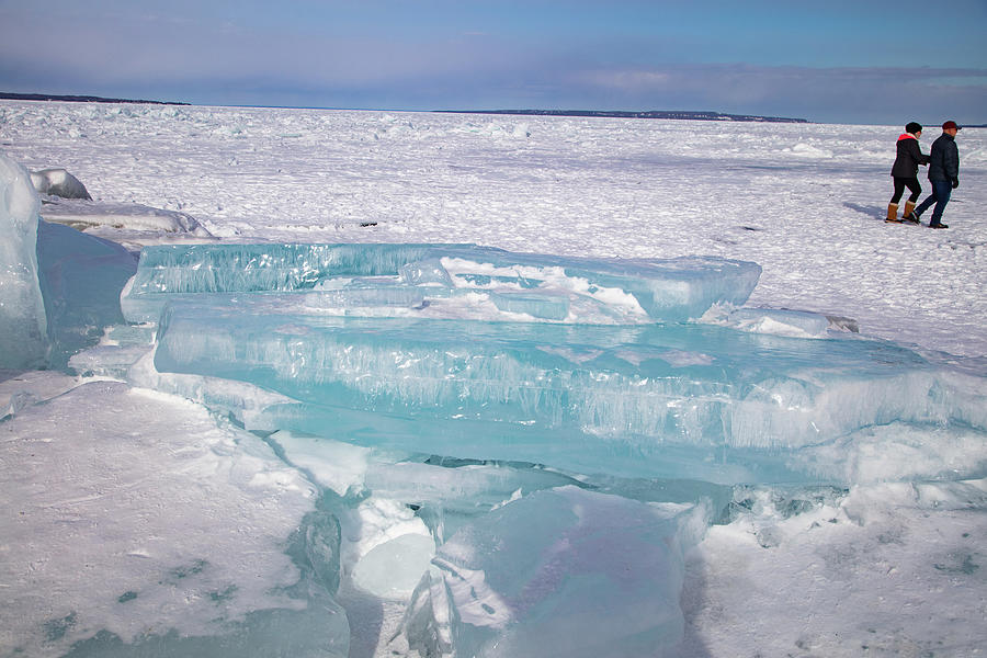 Blue ice in the Straits of Mackinac located in Mackinaw City, Michigan ...