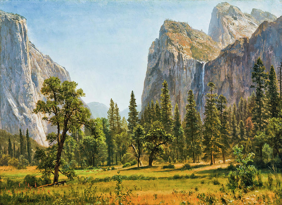 Albert Bierstadt  Painting - Bridal Veil Falls, Yosemite Valley, California #12 by Alexander Ivanov