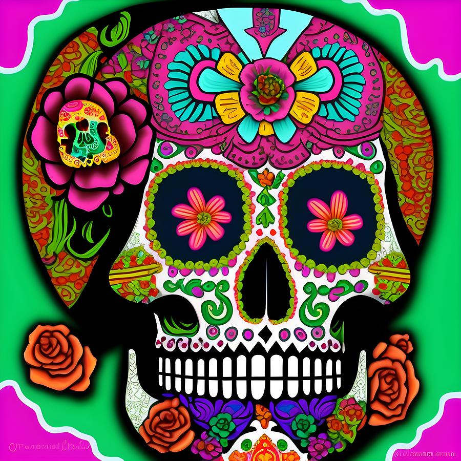 Calavera Sugar Skull, Generative AI Illustration Digital Art by ...