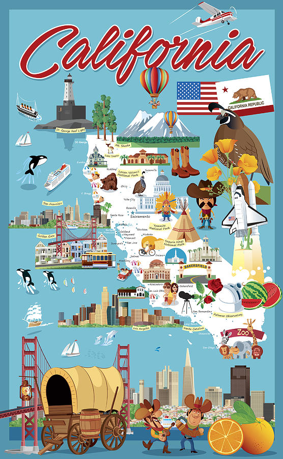 Cartoon map of California #12 Drawing by Drmakkoy