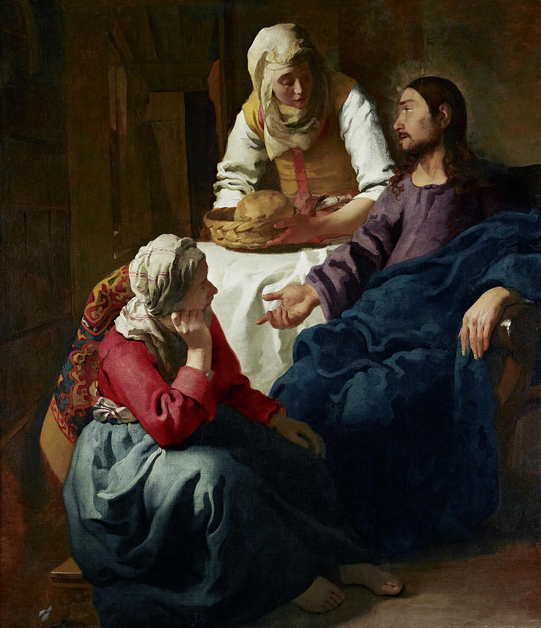 Jesus Christ Painting - Christ in the House of Martha and Mary #13 by Johannes Vermeer