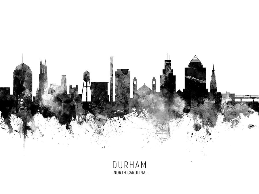 Durham Digital Art - Durham North Carolina Skyline #12 by Michael Tompsett