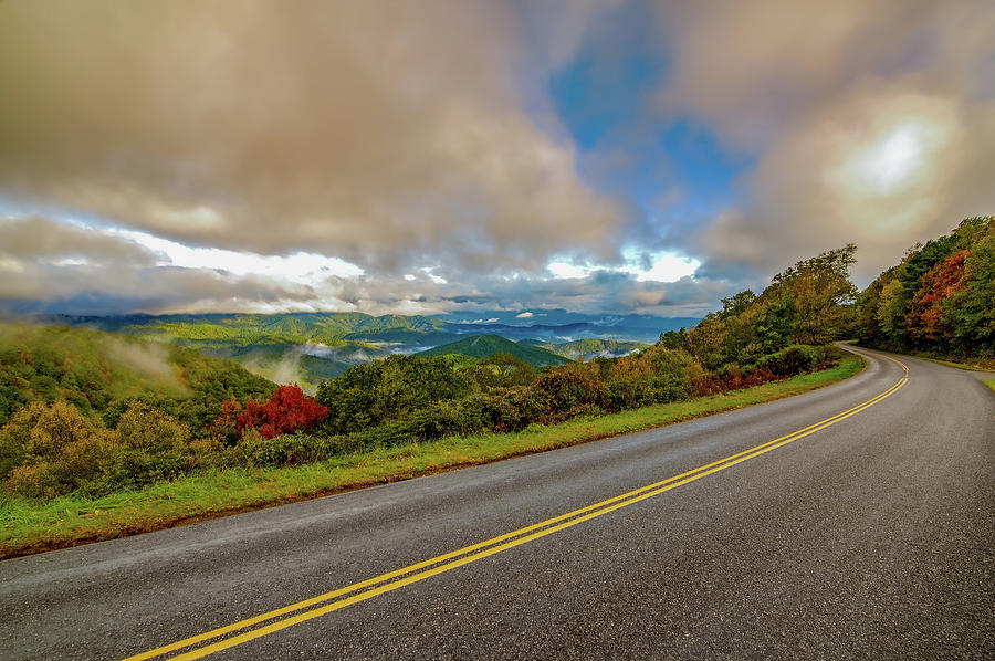 Early Morning Autumn Foggy Photo At Blue Ridge Parkway North Car #12 Photograph by Alex Grichenko