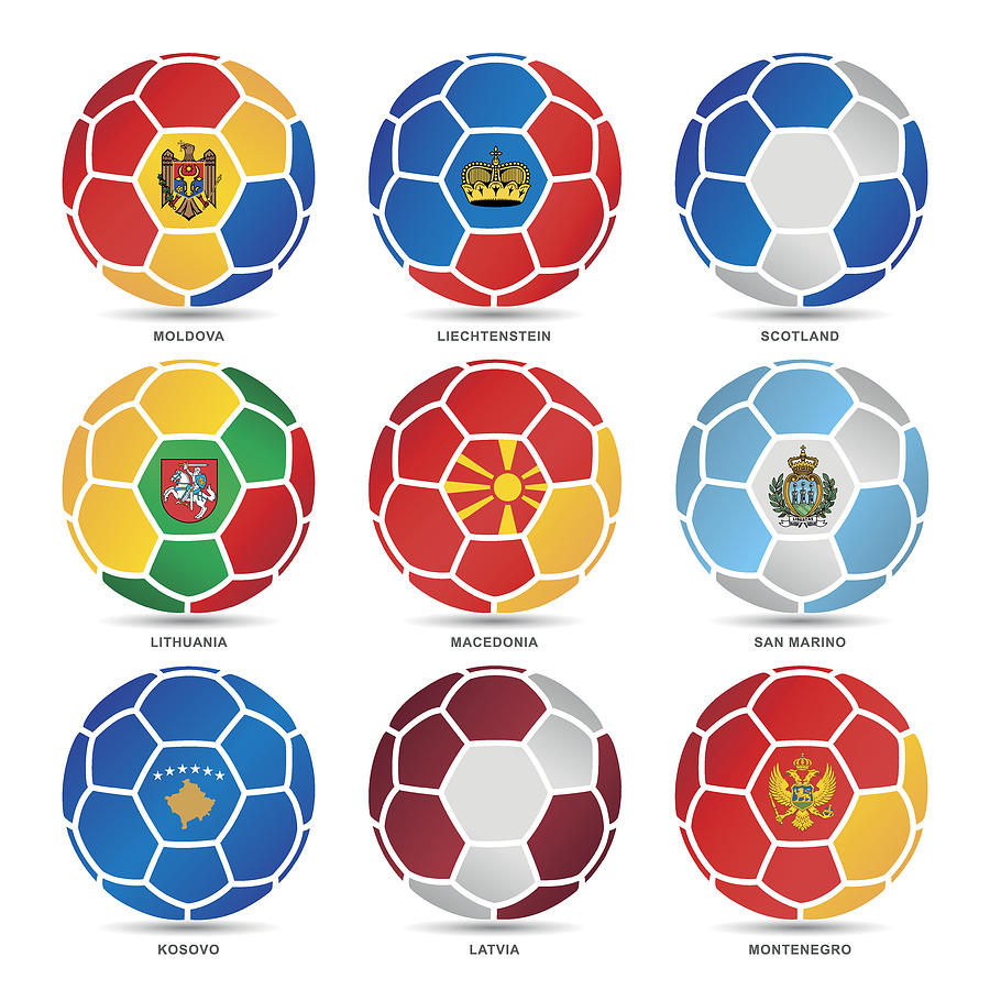 Flags of world on soccer balls #12 Drawing by Et-artworks