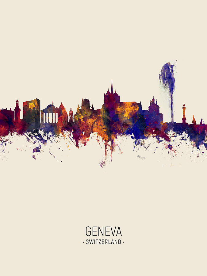 Geneva Switzerland Skyline #12 Digital Art by Michael Tompsett