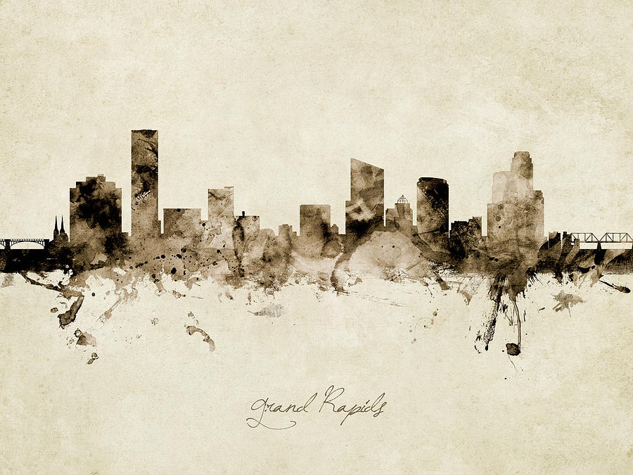 Grand Rapids Digital Art - Grand Rapids Michigan Skyline #12 by Michael Tompsett