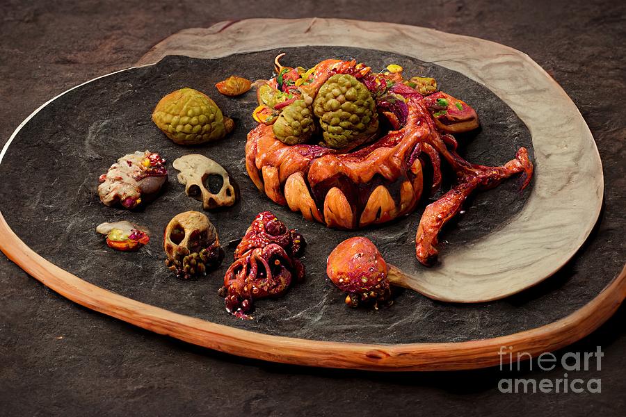 Horror food dish of Halloween dinner #12 Digital Art by Benny Marty