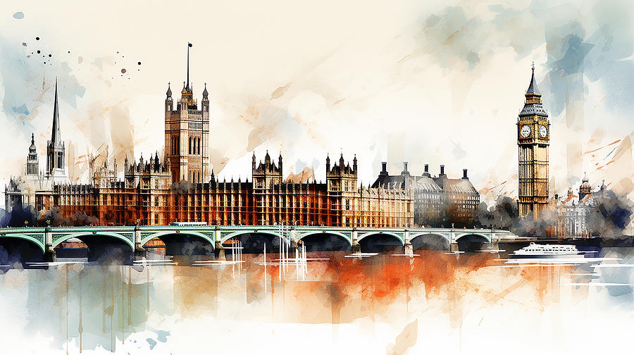 London Skyline Watercolour #13 Mixed Media