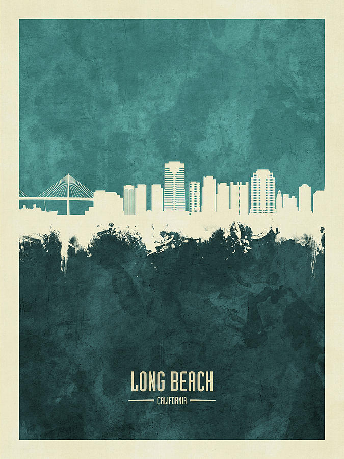 Long Beach Digital Art - Long Beach California Skyline #12 by Michael Tompsett