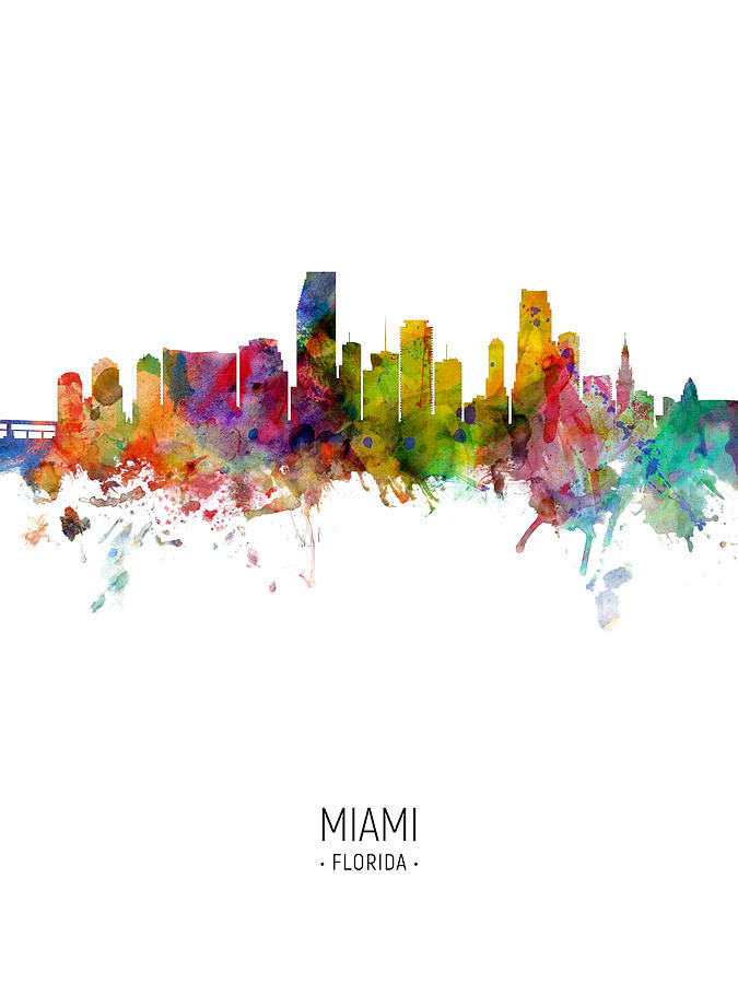 Miami Digital Art - Miami Florida Skyline #12 by Michael Tompsett